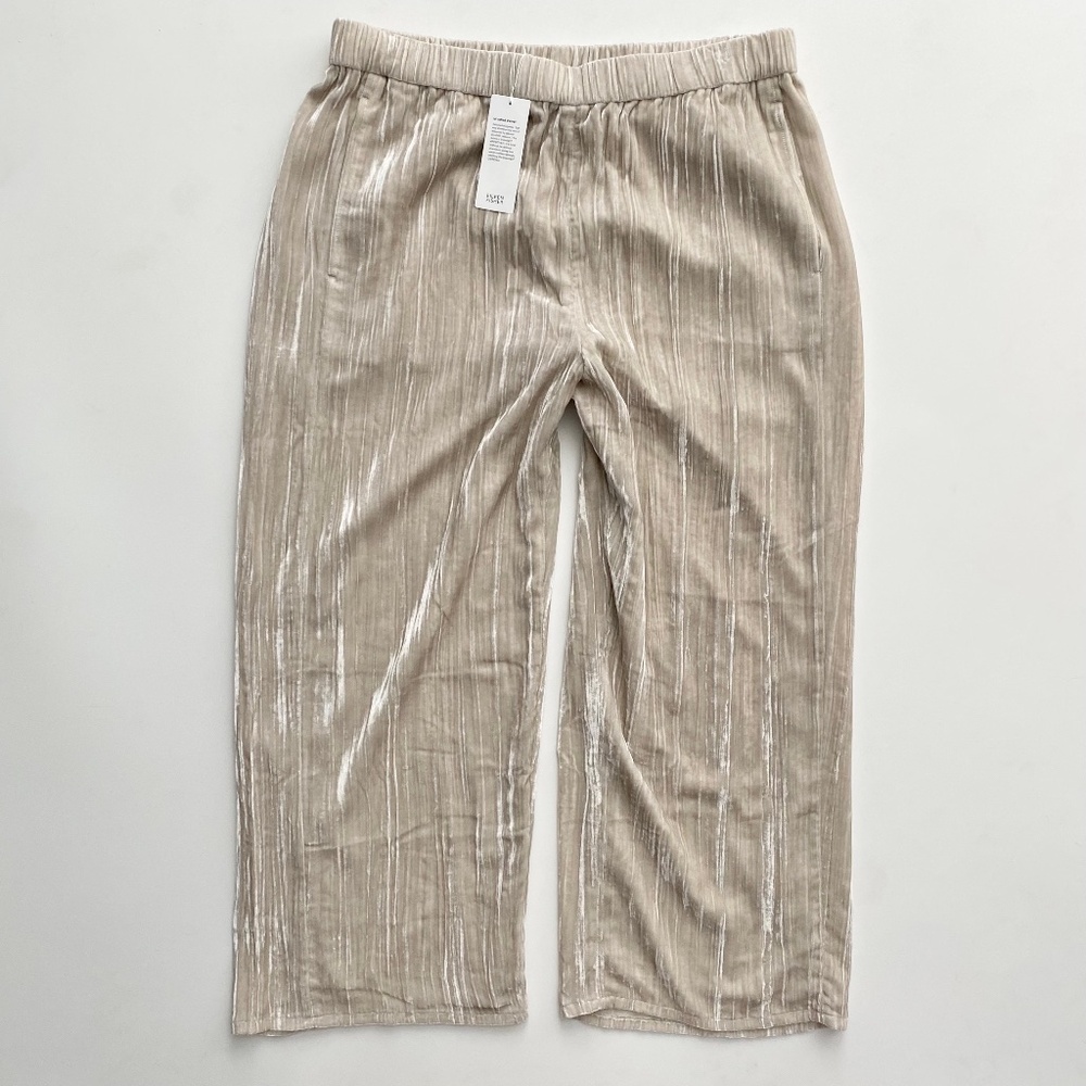 Eileen Fisher Nwt Wide Leg Crushed Velvet Ankle Almond Pant Pants